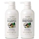 Nuspa Coconut Avocado Shampoo and Conditioner Color Safe Ultra Moisture for all hair types, Moisturizing, Nourishing, Smoothing, Locks Moisture, Natural Repair, Pump Bottle 15.2 fl oz, Set of 2