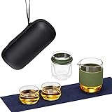 DOPUDO Travel Tea Set, Portable Small Glass Tea Cup Set with 1 Infuser, 2 Cups and 1 Master Mug, All in One Water Resistant Case for Travel, Business Trip, Hotel