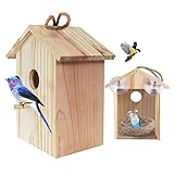 Bird nest with Strong Suction Cups and lanyards for Outdoor use - See-Through Environmentally Friendly Wooden Bird nest，Bird Nest Transparent Design for Easy Observation,Best Gift for Kids