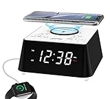 iTOMA Wireless Charging Alarm Clock Radio with Bluetooth Speaker, Bedside FM Radio, Dual Alarm with Snooze, USB Charging, Night Light and Dimmable Display 205