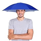 Massmall Kid Adult 26' UV Protection Elastic Band Hands Free Umbrella Hat For Fishing Hiking Gardening Golf Beach Party Blue