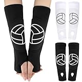 Newcotte 2 Pairs Volleyball Arm Sleeves, Forearm Sleeves with Protection Pads and Thumb Hole Padded, 12 Inches (Black, White)