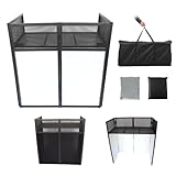 Sardoxx Portable DJ Booth DJ Facade Two-position Height Adjustable DJ Table Stand DJ Event Booth Metal Frame Booth + Built in Flat Table w/Travel Bag Black White Scrims