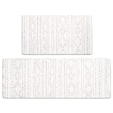 FRESHMINT Anti Fatigue Kitchen Mats for Floor 2 Piece Set, Waterproof & Non-Skid Boho Kitchen Rugs, Cushioned Kitchen Mat for Standing Washable Comfort Desk Kitchen Runners, 17x30+17x47