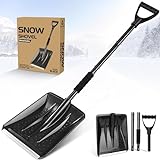 Snow Shovel for Car Driveway - 4 in 1 Survival Shovel with Aluminum Handle and Wide Ice Scrape, Lightweight Sport Utility Detachable Shovel for Garden, Car, Camping