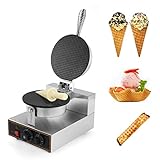 IRONWALLS Commercial Waffle Cone Maker, 1200W 110V Stainless Steel Electric Ice Cream Cone Maker Machine with 8.3” Non-stick Baking Tray, Temperature & Time Control for Restaurant, Coffee Shop