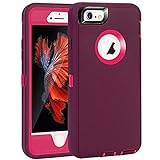 MAXCURY for iPhone 6 Plus Case, iPhone 6S Plus Case, Heavy Duty Shockproof Series Case for iPhone 6 Plus /6S Plus (5.5') with Built-in Screen Protector (Wine/Fushcia)