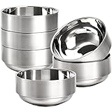 Lyellfe 6 Pack 18/8 Stainless Steel Bowls, Double Walled Insulated Soup Bowls, 12 Oz Unbreakable Snack Bowl for Rice, Cereal, Ice Cream, Hot Cold Foods, Lead-free, Dishwasher Safe