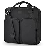 Soulgo 3 Inch Zipper Binder 3 Ring with Sturdy Shoulder Strap & Multi-Pocket, Binder with Zipper Holds Up to 700 Sheets for Office School, Compatible with 13” MacBook Laptop ipad(Black)