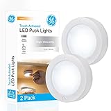 GE Wireless LED Puck Lights, Battery Operated, 20 Lumens, Touch Light, Tap Light, Stick on Lights, Under Cabinet Light, Ideal for Kitchen Cabinets, Closets, Garage 2 Pack, 25434