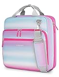 Ytonet Zipper Binder with Shoulder Strap, 3 Inch 3 Ring Binder with Zipper, 600 Sheets Large Capacity Waterproof School Binder Organizer for Girls Students Fit 15.6 Inch Laptop, Blue-Pink Gradient