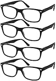 Success Eyewear Reading Glasses Set of 4 Black Quality Readers Spring Hinge Glasses for Reading for Men and Women +1.5