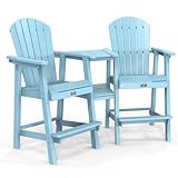 VINGLI Tall Adirondack Chairs Set of 2 with Removable Double Connecting Trays, HDPE Adirondack Bar Stools Poly Deck Chairs, 350LBS Capacity (Blue, 2 PCS with Tray)
