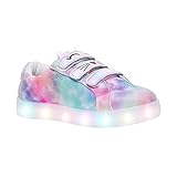 FabKids Unisex Low Top Sneaker - Hook and Loop - (Toddler, Little Kid, Big Kid), Light Up Sole, Tie Dye 3D Cat Face, Marble, Size T9