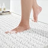 Yimobra Original Luxury Chenille Bath Mat, 32 x 20 Inches, Soft Shaggy and Comfortable, Large Size, Super Absorbent and Thick, Non-Slip, Machine Washable, Perfect for Bathroom, Bright White
