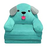 Plush Foldable Kids Sofa Cover Backrest Armchair 2 in 1 Foldable Children Sofa Cute Cartoon Lazy Sofa Children Flip Open Sofa Bed for Living Room Bedroom Without Liner Filler (Z24-Blue, One Size)