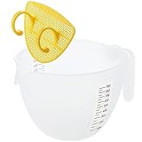 Veiai Mixing Bowl with Handle- 33.81Oz, Egg Batter Bowl with Filter Plastic Measuring Cup Kitchen Supplies for Cooking and Baking