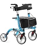 HEAO Rollator Walker for Seniors,10' Wheels Walker with Cup Holder,Padded Backrest and Compact Folding Design,Lightweight Mobility Walking Aid with Seat,Blue