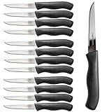 Brenium Paring and Garnishing Knife, 12-Piece Set, Knives with Straight Edge 3 Inch Blade, Stainless Steel, Spear Point, Fruit and Vegetable Cutting and Peeling, Black