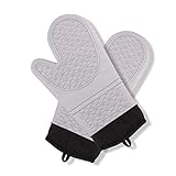 Oven Mitts Heat Resistant 572 F, Premium Silicone Slip Pot Holders, Oven Gloves with Non-Slip Textured Grip for Grilling/Cooking/ Baking/ BBQ, Oven Mitt with Quilted Liner 1 Pair (Gray)