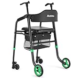 Ambliss Lightweight 2 Wheel Walker with Seat for Seniors, Foldable Front Wheeled Rollator Walker with Wheels Self Stretching Glide, Height Adjustable Stand-Assist Mobility Aid Supports 300 lb, Green
