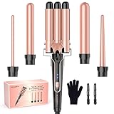 Waver Curling Iron Curling Wand - BESTOPE PRO 5 in 1 Curling Wand Set with 3 Barrel Hair Crimper for Women, Fast Heating Crimper Wand Curler in All Hair Type