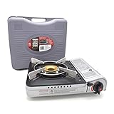 Chef Master 90235 Butane Countertop Stove 12,000 BTU, Professional Quality, Portable, with Carry Case, High Performance, Electronic Ignition, Brass Burner, Double Wind Guard, 1 Burner