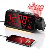 7.8'' Projection Alarm Clock for Bedroom,Digital Clock with 350° Projector,5-Level Dimmer,Dual Alarm with Weekday/Weekend Mode,Adjustable Volume,Temperature,Humidity,Calendar,Snooze,12/24H,Night Light