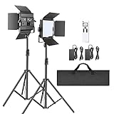 Neewer 2-Pack 2.4G LED Video Light with 2M Stand Bi-color 200 SMD CRI 96+/U-Bracket/Barndoor/LCD Display Video Lighting Kit for Studio Photography, Remote/Case Included