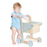 ROBOTIME Baby Wooden Shopping Cart Toy for Toddler Kids, Wooden Baby Push Walker Toy, Push Toy for Babies Learning to Walk for Toddler Kids, Boys Girls 10 Month +