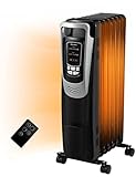 PELONIS Radiator Heater for indoor use Large Room with Remote, Thermostat & LED Display, Quiet Oil Filled Heater with 5 Temperature Settings, Overheat & Tip-Over Protection, Silver