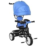 Qaba Baby Tricycle 2 in 1 Trike with Adjustable Canopy Detachable Guardrail Belt for Age 6-60 Months, Blue