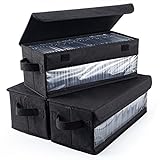 HATTERTOP CD Storage Box Set of 3, DVD Storage Case 14.2 x 6.3 x 5.5 Inch CD Case Storage with Lids & Transparent Window to Store up to 165 Discs for Car Travel Home - Black