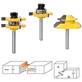 Tongue and Groove Router Bit Tool Set with Adjustable 1/4 Inch Shank T Shape Wood Milling with 45 Degree Lock Miter Router Bit 3/4 Inch Stock Joint Router Bit for Wood Drawer, Window, Cupboard