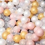 EOSAU 100 Ball Pit Balls for Toddler Pearl Ocean Balls 2.16inch Plastic Ball Baby Play Balls for Play Tent Party Decoration (Pearl Pink, Gold, White,Clear)