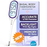 iProven Basal Body Thermometer with Backlight & Big Digits, 1/100 Degree High Precision, BBT for Ovulation Tracking, 30 Memory Recall, Accurate Fertility Temperature Tracker