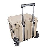 Xspec 45 Quart Towable Roto Molded Outdoor Camping Cooler with Wheels | Pro Tough Durable Fishing Ice Chest, Sand