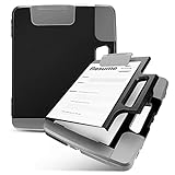 2 Pcs Black Clipboard with Storage Plastic Portable Clipboard Storage Case with Handle A4 Side Opening Contractor Clipboard Heavy Duty Clip Board with Storage Construction Binder 14.4 x 12.1 x 2.44''