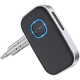 COMSOON Bluetooth Receiver for Car, Noise Cancelling 3.5mm AUX Bluetooth Car Adapter, Wireless Audio Receiver for Home Stereo/Wired Headphones, Hands-Free Call, 16H Battery Life - Black+Silver