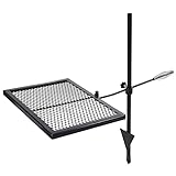 Lineslife Swivel Campfire Grill, Adjustable Heavy Duty Steel Campfire Grill Grate, Fire Pit Grill Grate Over Fire Pit with Carrying Bag for Outdoor Camping BBQ, Rectangle Black