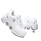TAILORIA Four-Wheel Skate Shoes Children's Roller Shoes Detachable Roller Skate Shoes Unisex Kick-Roller Shoes Skating Cool Running Shoes White