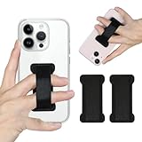 WUOJI Cell Phone Finger Grip Strap Holder for Hand, Finger Strap Phone Holder, New Slim Finger Loop Selfie Grip Compatible with Most Smartphones - 2Pack(Black)