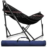 Tranquillo 600 lbs Capacity Adjustable Hammock Stand, Collapsible Camping Hammock and Stand, Steel Double Hammock Stand for 2 Persons, Portable Everywhere Easy Assembly Non-Slip and Noise-Free, Black