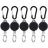 Selizo 5 Pcs Retractable Keychain Retractable Badge Holder Reel Clip ID Badge Holder with Steel Wire Rope, Black