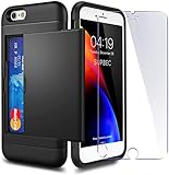 SUPBEC iPhone 7/8 / SE 2020 Case with Card Holder and[ Screen Protector Tempered Glass X2] iPhone SE 2 / SE 3 Wallet Case Shockproof Silicone TPU + Hard PC Full Protective-Black