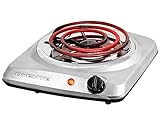 OVENTE Electric Countertop Single Burner, 1000W Cooktop with 6' Stainless Steel Coil Hot Plate, 5 Level Temperature Control, Indicator Light, Compact Cooking Stove and Easy to Clean, Silver BGC101S