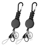 EOTW 2 Pack Retractable Keychain Key Retractable Keychain Heavy Duty with 23.6” Steel Retractable Cord Carabiner Key Ring for Keys Black