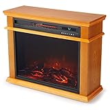 LifeSmart LifePro1500W Portable Electric Infrared Quartz Indoor Fireplace Heater with 3 Heating Elements, Remote, and Wheels, Light Oak Wood Finish