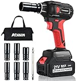 AOBEN 21V Cordless Impact Wrench Powerful Brushless Motor with 1/2' Square Driver, Max 300 Torque ft-lbs (400N.m), 4.0A Li-ion Battery, 6Pcs Driver Impact Sockets,Fast Charger and Tool Bag