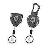 MNGARISTA Heavy Duty Retractable Keychain, Belt Clip Ver. & Carabiner Ver., 8 oz Retraction, 31.5' Steel Rope, Tactical ID Badge Reel with Key Chain Retractor, 2-Pack